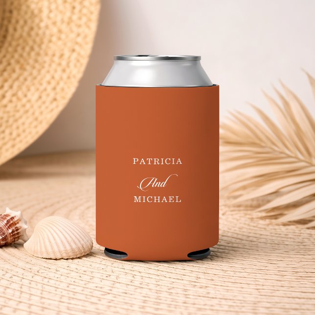 Porta-lata Casamento Caligrafia Terracota Chic Clássico (Criador carregado)