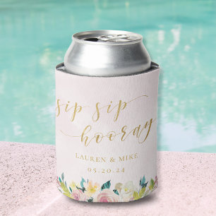 Porta-lata Casamento Chá de Noiva Floral Rosa Sip Sip Hurray