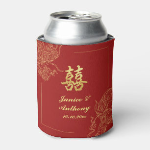 Porta-lata Casamento Chinês Vermelho Tradicional Dragão Fênix