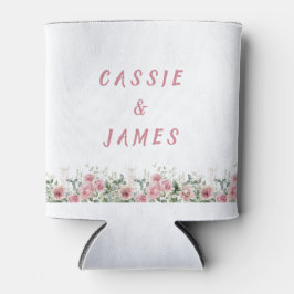 Porta-lata Casamento com Aquarela Floral Rosa Elegante
