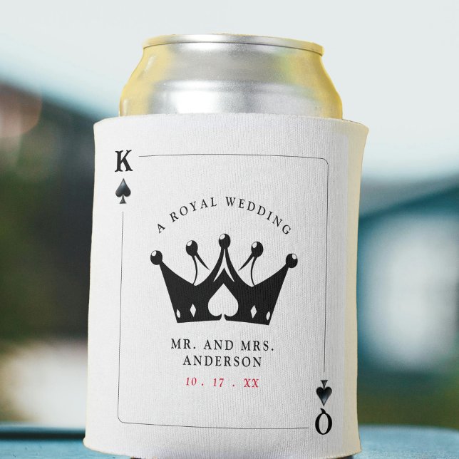 Porta-lata Casamento com Cartões Poker do Rei e Rainha de Esp (King & Queen of Spades Casino Poker Card Wedding Can Cooler
)