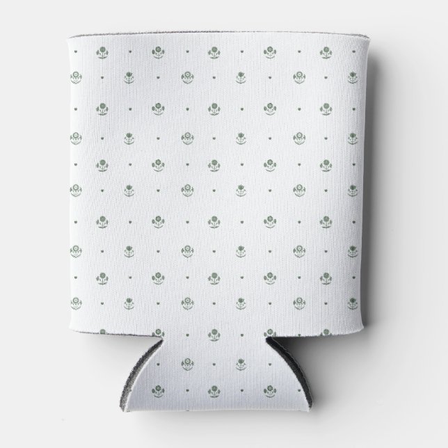 Porta-lata Casamento com Impressão Botânica Verde e Branco em (Frente)