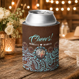 Porta-lata casamento country western cowboy marrom turquesa