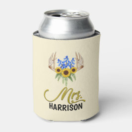 Porta-lata Casamento da Sra. Sobrenome Rustic Floral Antlers