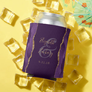 Porta-lata Casamento de Ágata Dourada Purpura Brilho Falso Am