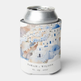 Porta-lata Casamento de Aquarela com Grécia Chic Santorini