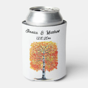 Porta-lata Casamento de Aquarela de Folhas Laranjas do Outono