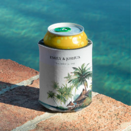 Porta-lata Casamento de Aquarela Tropical de Praia