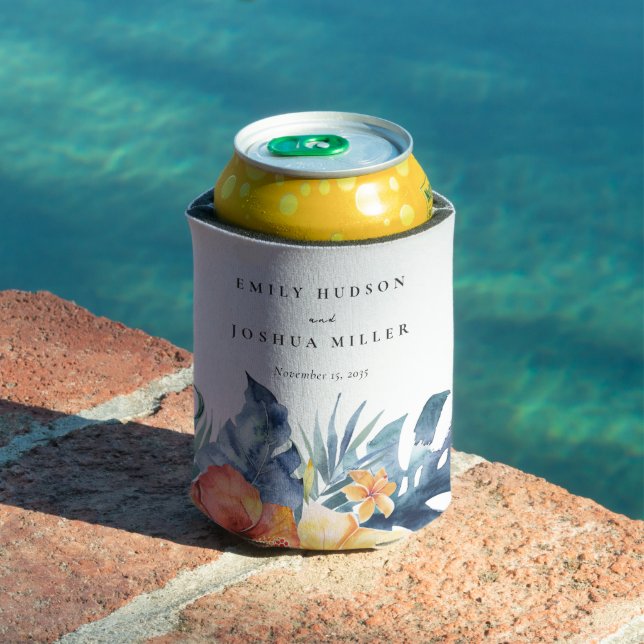 Porta-lata Casamento de Aquarela Tropical Floral Summer (Piscina in situ)