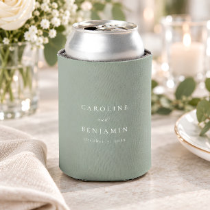 Porta-lata Casamento de Caligrafia em Verde Sage Minimalista