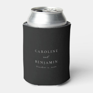 Porta-lata Casamento de Caligrafia Minimalista Elegante Preto