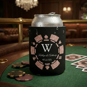 Porta-lata Casamento de Chip Casino com rosa Dourado Glitter