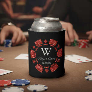 Porta-lata Casamento de Chip Casino de Poker Vermelho Glitter