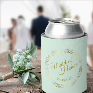 Porta-lata Casamento de Elegante Mint Green e Dourada Madrinh