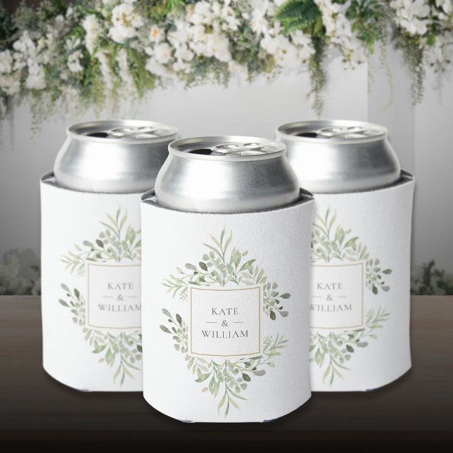 Porta-lata Casamento de Folhagem Verde Botânica (Botanical Greenery Foliage Wedding Can Cooler)