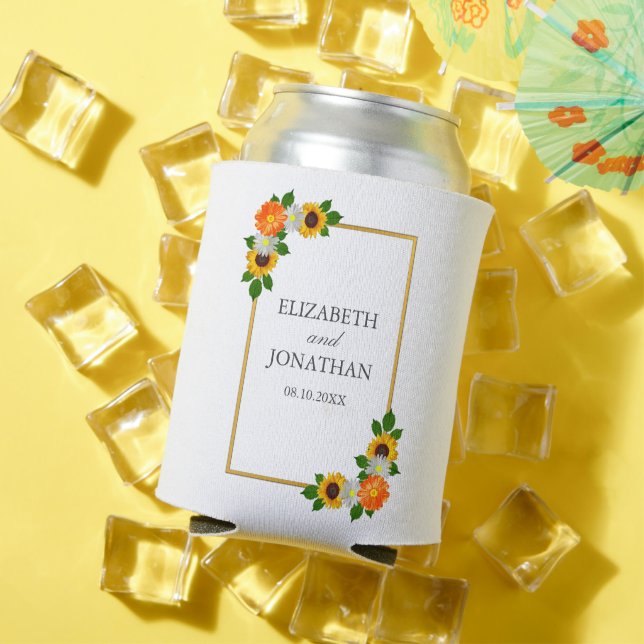 Porta-lata Casamento de Frame Dourado Floral (Verão in situ)