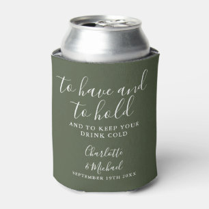 Porta-lata Casamento de Letra Cursiva Assinatura Verde Oliva