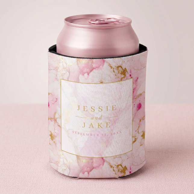 Porta-lata Casamento de mármore rosa e dourado (Pink and gold marble Wedding Can Cooler)