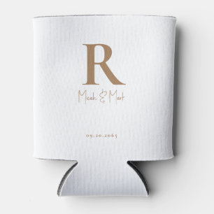 Porta-lata Casamento de Monograma Branco e Dourado