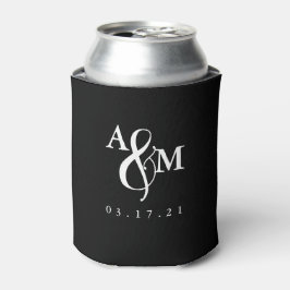 Porta-lata Casamento de Monograma Branco e Preto Moderno