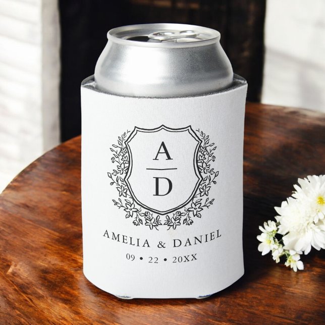 Porta-lata Casamento de Monograma Moderno de Peste Branca Neg (Criador carregado)