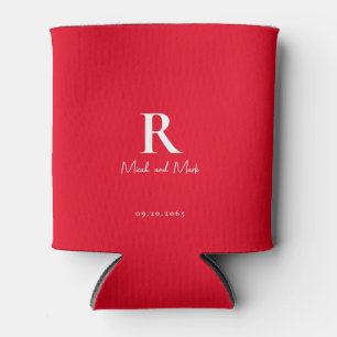Porta-lata Casamento de Monograma Vermelho e Branco e Nomes d