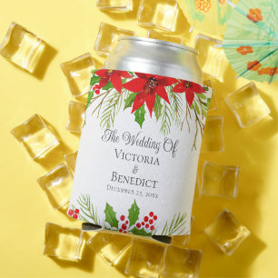 Porta-lata Casamento de Natal Festivo Poinsettia Personalizad