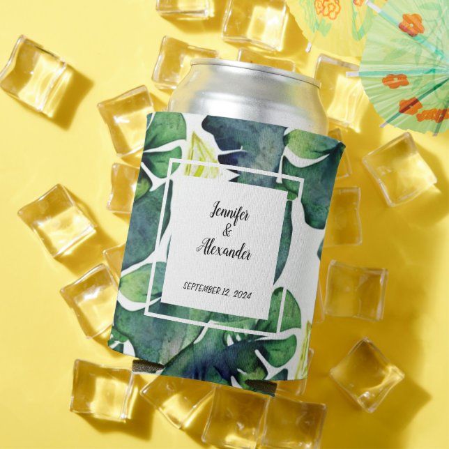 Porta-lata Casamento de noivas de folhas tropicais aquáticas (Verão in situ)