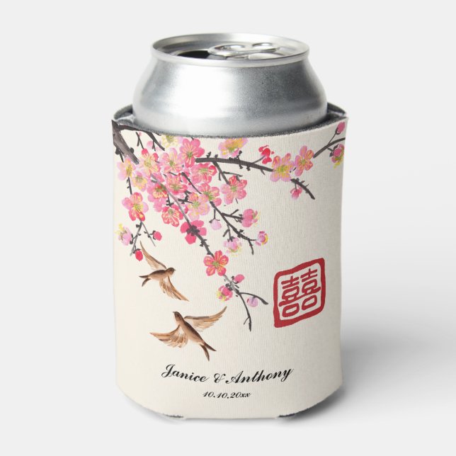 Porta-lata Casamento de pássaros com flor da tinta chinesa (Can Front)