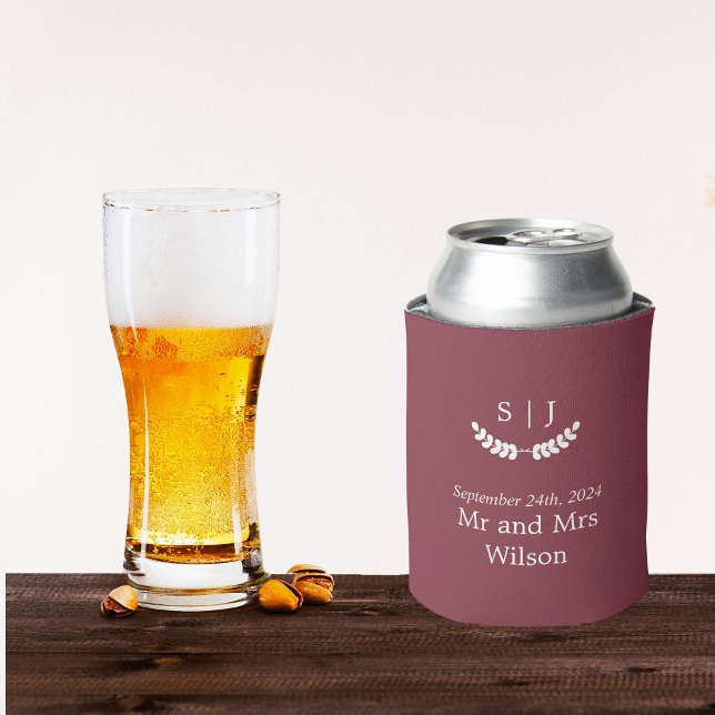 Porta-lata Casamento de Toneladas Vermelhas Escuras Monograma (Criador carregado)