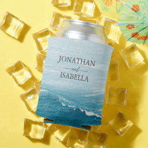 Porta-lata Casamento de verão pelo mar azul ondulado, ombre o