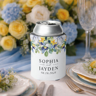 Porta-lata Casamento em aquarela floral elegante em amarelo e