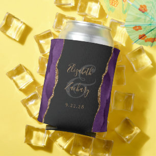 Porta-lata Casamento Escuro Falso Brilho Dourado Ágata Roxa