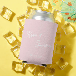 Porta-lata Casamento Favorece Script Minimalista Cor-de-Rosa