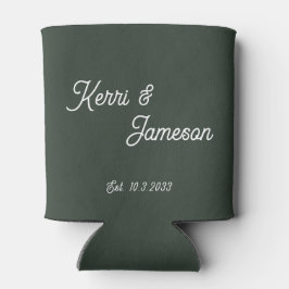 Porta-lata Casamento Favorece Script Minimalista Verde Flores