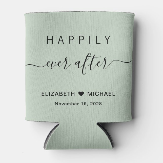 Porta-lata Casamento Felizes para Sempre Verde Sage (Frente)