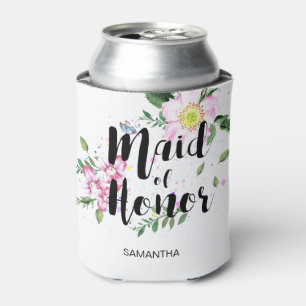 Porta-lata Casamento floral cor-de-rosa da aguarela da