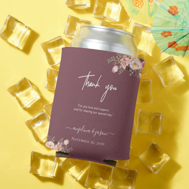 Porta-lata Casamento Floral Cor-de-Rosa Elegante Obrigado (Verão in situ)