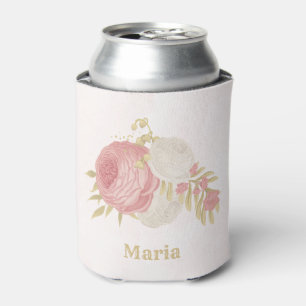 Porta-lata Casamento floral cor-de-rosa romântico branco e do
