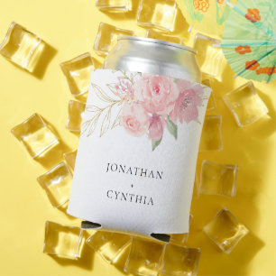 Porta-lata Casamento Floral Dourado Aquarela Rosa Elegante