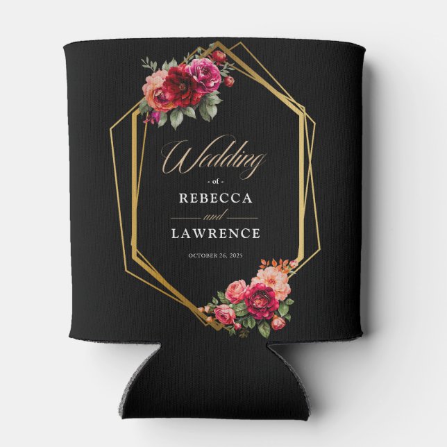 Porta-lata Casamento floral preto vermelho-chic (Traseira)