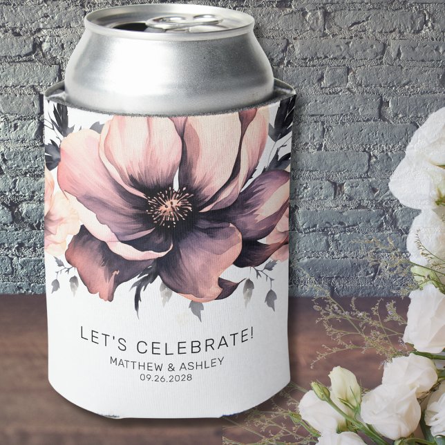 Porta-lata Casamento Floral Rosa-Rosa-Elegante Moderno (Modern Elegant Boho Floral Pink Wedding Can Cooler)