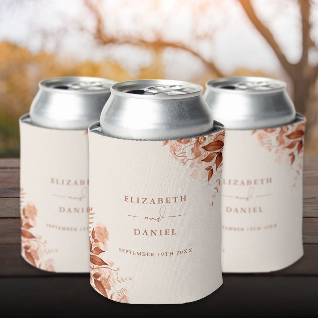 Porta-lata Casamento Floral Rústico Outono (Autumn Fall Rustic Floral Wedding Can Cooler)