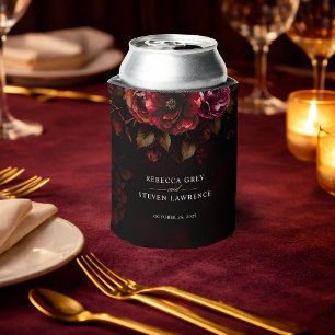 Porta-lata Casamento floral sombrio vermelho elegante 