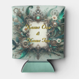 Porta-lata Casamento Floral Steampunk Verde e Prata