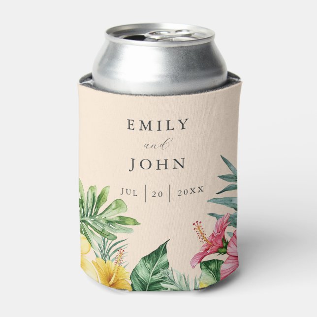 Porta-lata Casamento Floral Tropical de Peach Elegant Waterco (Can Front)