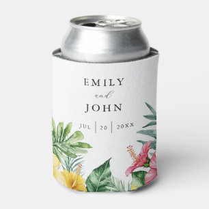 Porta-lata Casamento Floral Tropical em Aquarela Elegante