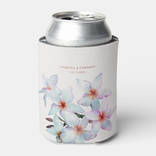Porta-lata Casamento Floral Watercolor Frangipani Terracotta (Can Front)