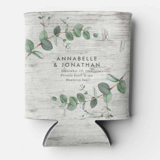 Porta-lata casamento foliar de eucalipto de madeira branca (Frente)