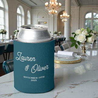 Porta-lata Casamento Minimalista com Letra Azul-Verde